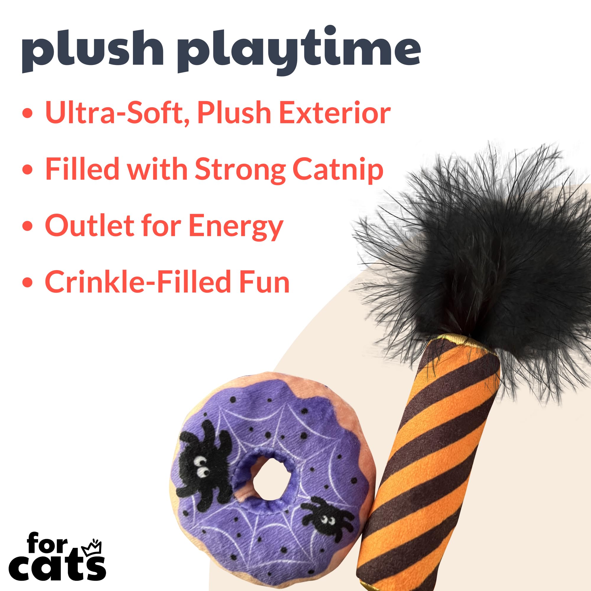 Huxley & Kent 2-Pack Plush Cat Toys | Spiderweb Donut & Black Flame | Halloween Strong Catnip Filled Cat Toy | Plush Kitten And